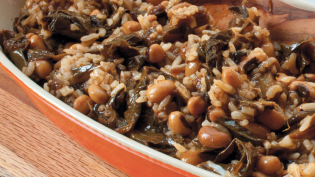 African take on hoppin john with black eyed peas, collards and rice