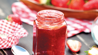 homemade strawberry preserves in a can
